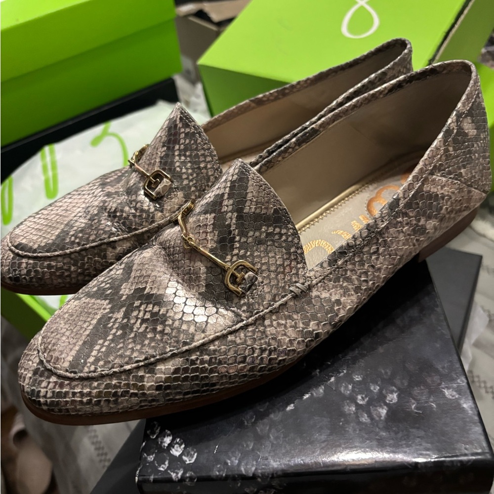 Snakeskin Loafers with Gold Buckle